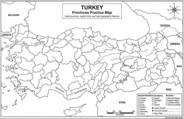 Alt view image 2 of 7 - Turkey Map Poster 11x17 | Laminated Double-Sided Geography Chart with Color Map Front & Blank Outline Back | Reusable Classroom & Homeschool Learning Tool