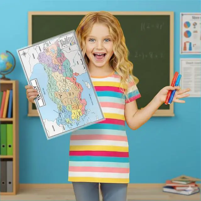 Alt view image 3 of 7 - Turkey Map Poster 11x17 | Laminated Double-Sided Geography Chart with Color Map Front & Blank Outline Back | Reusable Classroom & Homeschool Learning Tool
