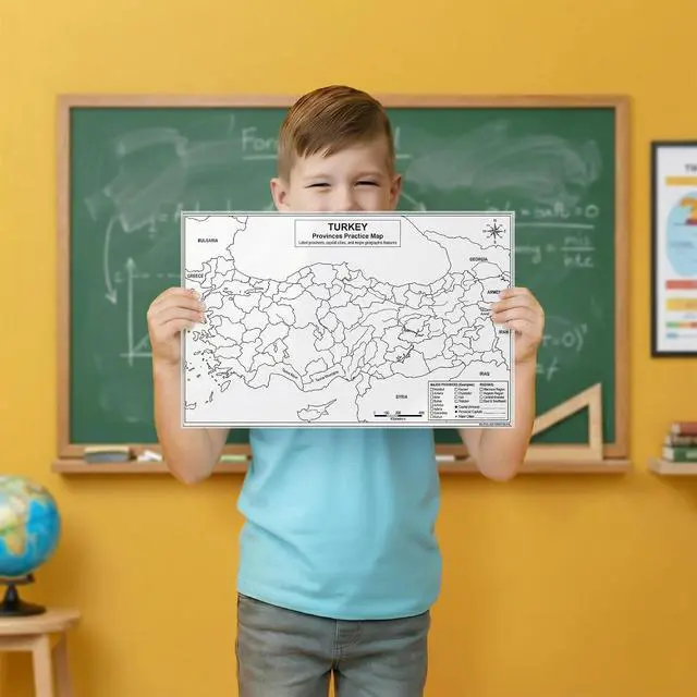 Alt view image 5 of 7 - Turkey Map Poster 11x17 | Laminated Double-Sided Geography Chart with Color Map Front & Blank Outline Back | Reusable Classroom & Homeschool Learning Tool