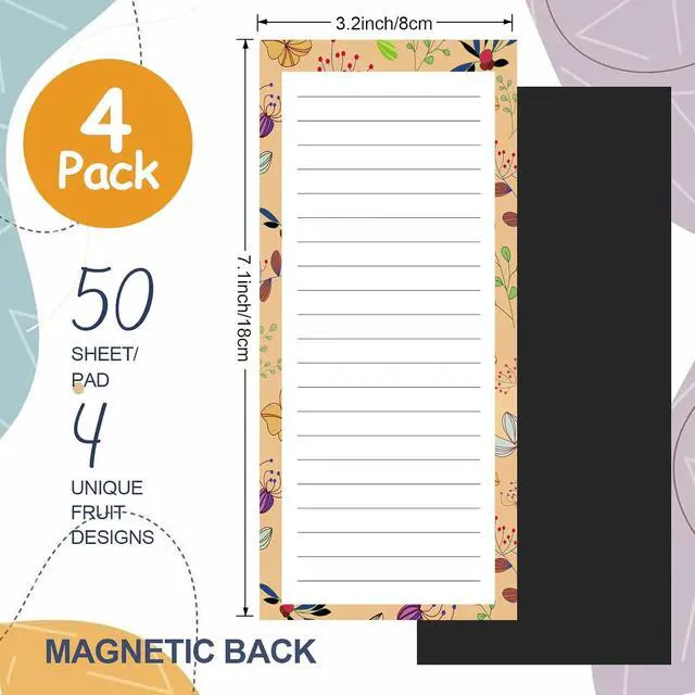 Alt view image 2 of 7 - Joyberg Magnetic Notepads for Refrigerator - Flower Design, 50 Sheets Per Pad, 4 Pack Memo Pads for Grocery Lists and To-Dos