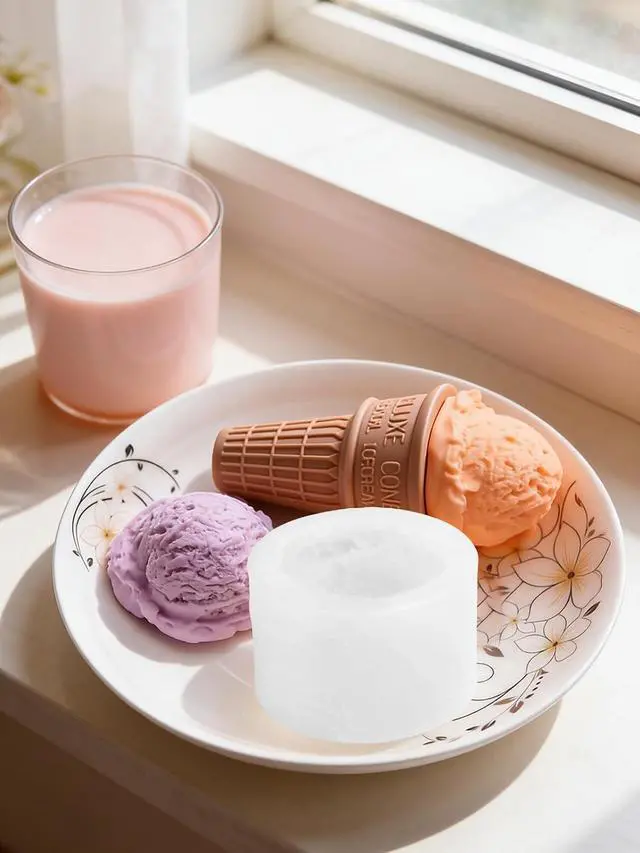 Alt view image 2 of 7 - Ice Cream Silicone Mold with Edge, 2 Pieces Ice-Creams Resin Candle Mold, Soap Mold for Wedding Birthday Party Decor Soap Craft DIY Crafts Chocolate Fondant(Ice-Cream Ball)