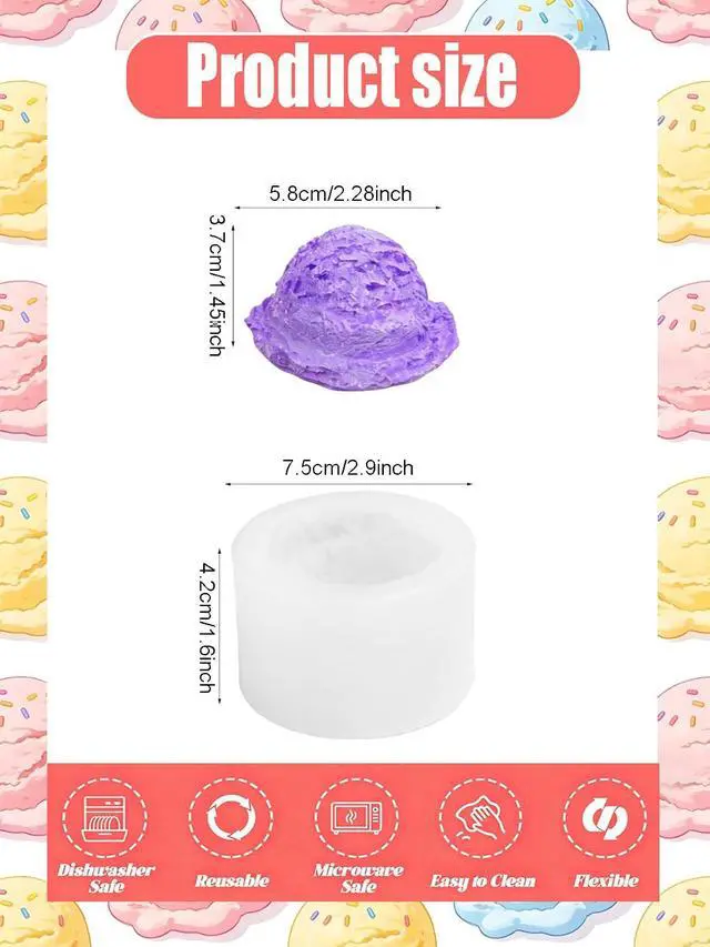 Alt view image 3 of 7 - Ice Cream Silicone Mold with Edge, 2 Pieces Ice-Creams Resin Candle Mold, Soap Mold for Wedding Birthday Party Decor Soap Craft DIY Crafts Chocolate Fondant(Ice-Cream Ball)