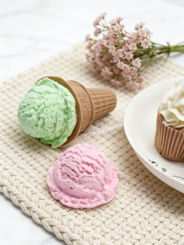 Alt view image 7 of 7 - Ice Cream Silicone Mold with Edge, 2 Pieces Ice-Creams Resin Candle Mold, Soap Mold for Wedding Birthday Party Decor Soap Craft DIY Crafts Chocolate Fondant(Ice-Cream Ball)