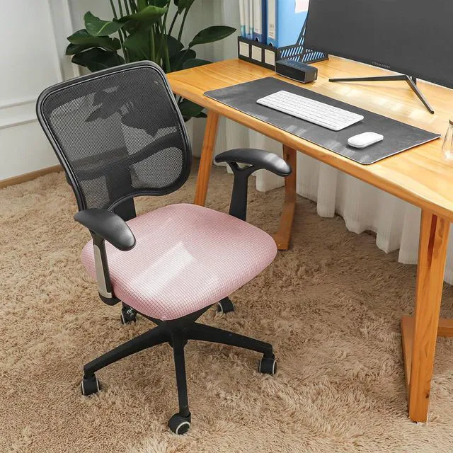 Alt view image 2 of 7 - FORCHEER Waterproof Office Chair Seat Cover Pink 20x20 Jacquard Strech Computer Desk Chair Seat Cushion Slipcover Washable Removable