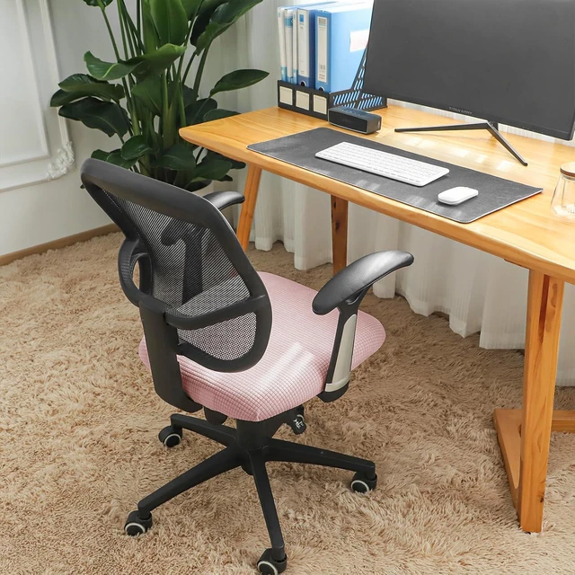 Alt view image 3 of 7 - FORCHEER Waterproof Office Chair Seat Cover Pink 20x20 Jacquard Strech Computer Desk Chair Seat Cushion Slipcover Washable Removable