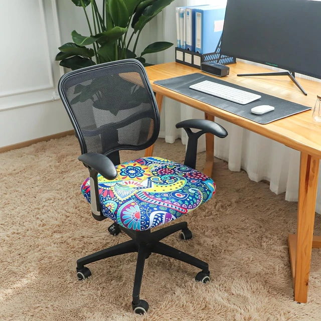 Alt view image 2 of 7 - FORCHEER Office Chair Seat Cover 19x19 inch Printed Stretchable Small Fitted Computer Desk Chair Seat Cushion Slipcover-Boho