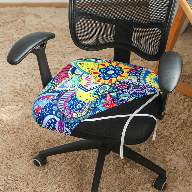 Alt view image 4 of 7 - FORCHEER Office Chair Seat Cover 19x19 inch Printed Stretchable Small Fitted Computer Desk Chair Seat Cushion Slipcover-Boho