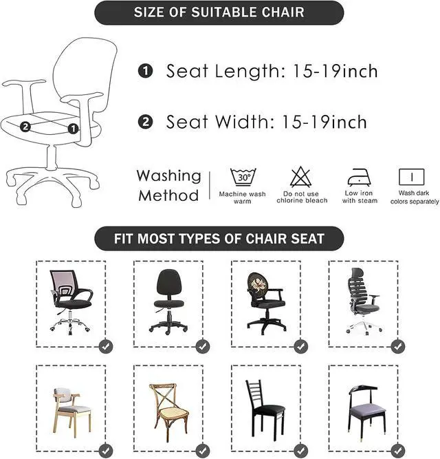 Alt view image 5 of 7 - FORCHEER Office Chair Seat Cover 19x19 inch Printed Stretchable Small Fitted Computer Desk Chair Seat Cushion Slipcover-Boho