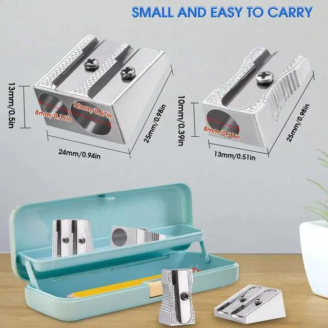 Alt view image 4 of 7 - Metal Pencil Sharpeners, 4pcs Manual Double Hole Pencil Sharpener for Colored Graphite Pencils, Crayon Sharpener, Home School Office