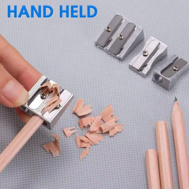 Alt view image 5 of 7 - Metal Pencil Sharpeners, 4pcs Manual Double Hole Pencil Sharpener for Colored Graphite Pencils, Crayon Sharpener, Home School Office