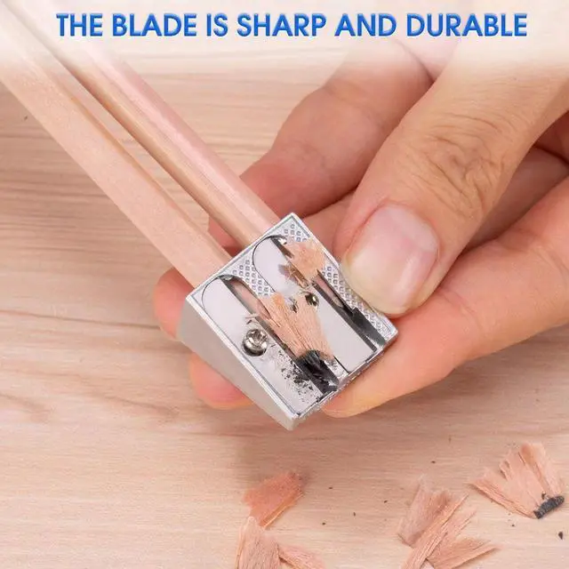 Alt view image 6 of 7 - Metal Pencil Sharpeners, 4pcs Manual Double Hole Pencil Sharpener for Colored Graphite Pencils, Crayon Sharpener, Home School Office