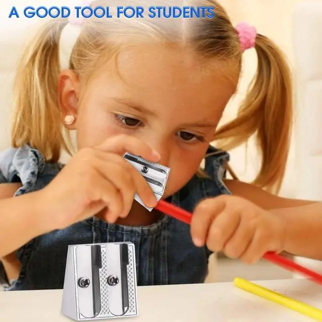 Alt view image 7 of 7 - Metal Pencil Sharpeners, 4pcs Manual Double Hole Pencil Sharpener for Colored Graphite Pencils, Crayon Sharpener, Home School Office