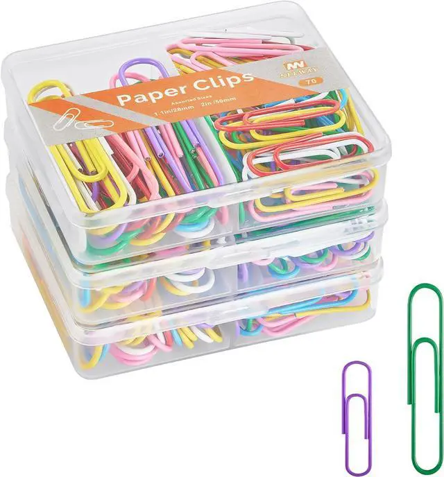 Main image of NEEWAY Colorful Paper Clips Assorted Sizes, Small and Large Paperclips, 210 Count, 3 Pack of 70 (Multicolor)