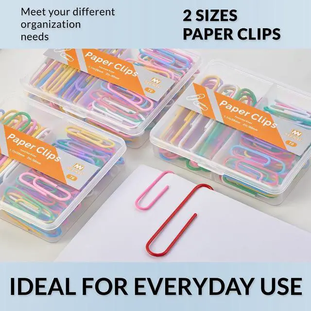Alt view image 6 of 6 - NEEWAY Colorful Paper Clips Assorted Sizes, Small and Large Paperclips, 210 Count, 3 Pack of 70 (Multicolor)