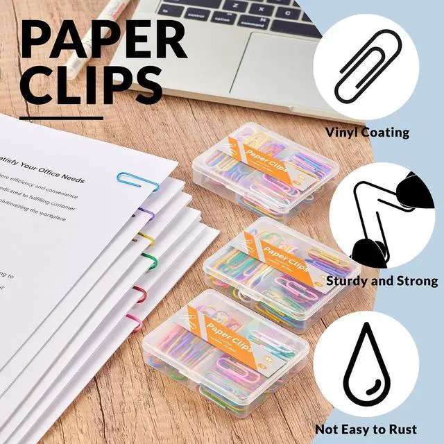 Alt view image 4 of 6 - NEEWAY Colorful Paper Clips Assorted Sizes, Small and Large Paperclips, 210 Count, 3 Pack of 70 (Multicolor)
