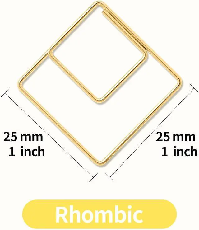 Alt view image 2 of 7 - SIAMESE Geometric Paper Clips, 60 Pcs Rhombus Stainless Steel Paperclips, Gold Paper Clip Supplies for Organizing Documents, School, Home & Office Use, Notes Decoration (Rhombus, Gold)