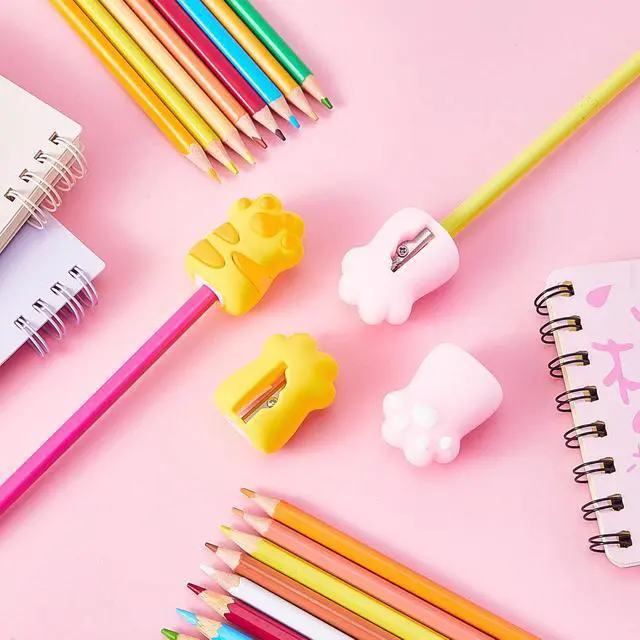 Alt view image 4 of 7 - 4 Pcs Cute Cat Paw Pencil Sharpeners Kawaii Manual Handheld Pencil Sharpeners for Kids Pink Yellow Stationery Back to School Essentials Kawaii Supplies for Girls Boys Office Home School