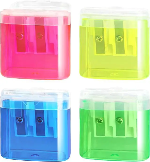 Main image of 4 PCS Handheld Pencil Sharpeners with Lid, Multicolor Dual Hole Manual Little Sharpener for Crayons Graphite Pastel Colouring Lip Liners Eye Brow Pencils