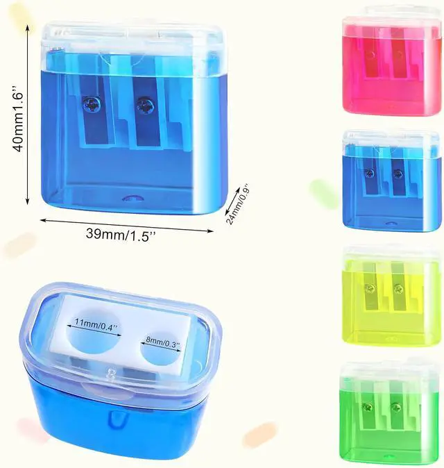 Alt view image 3 of 6 - 4 PCS Handheld Pencil Sharpeners with Lid, Multicolor Dual Hole Manual Little Sharpener for Crayons Graphite Pastel Colouring Lip Liners Eye Brow Pencils