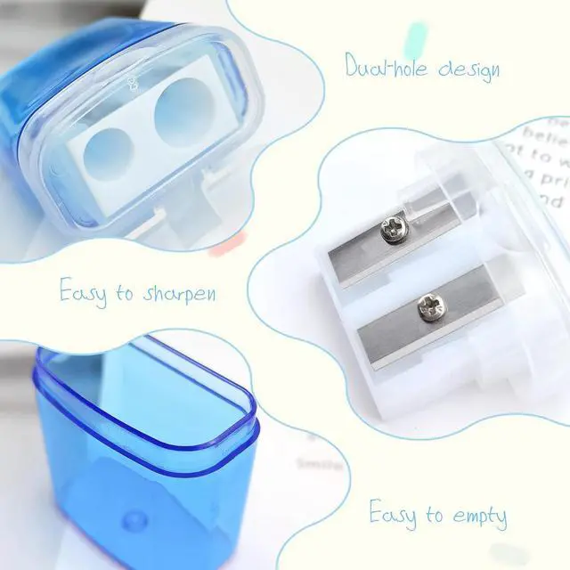 Alt view image 4 of 6 - 4 PCS Handheld Pencil Sharpeners with Lid, Multicolor Dual Hole Manual Little Sharpener for Crayons Graphite Pastel Colouring Lip Liners Eye Brow Pencils