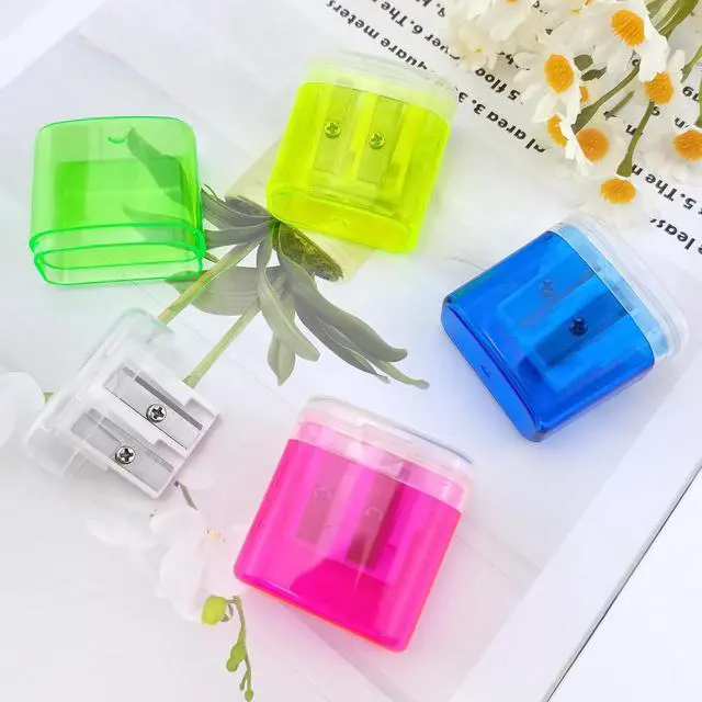 Alt view image 6 of 6 - 4 PCS Handheld Pencil Sharpeners with Lid, Multicolor Dual Hole Manual Little Sharpener for Crayons Graphite Pastel Colouring Lip Liners Eye Brow Pencils