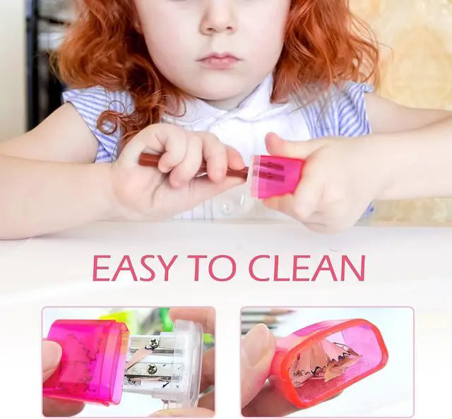 Alt view image 5 of 6 - 4 PCS Handheld Pencil Sharpeners with Lid, Multicolor Dual Hole Manual Little Sharpener for Crayons Graphite Pastel Colouring Lip Liners Eye Brow Pencils