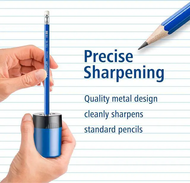 Alt view image 3 of 7 - STAEDTLER Pencil Sharpener (1 Pack) with Screw Lid and Tub - No Spill Compact Design for Standard and Colored Pencils, Metal Blade, Assorted Colors