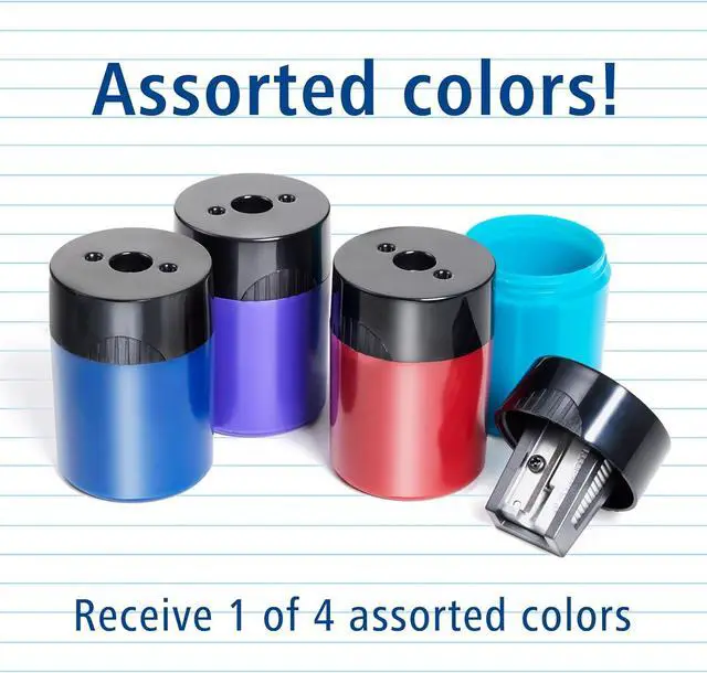 Alt view image 4 of 7 - STAEDTLER Pencil Sharpener (1 Pack) with Screw Lid and Tub - No Spill Compact Design for Standard and Colored Pencils, Metal Blade, Assorted Colors