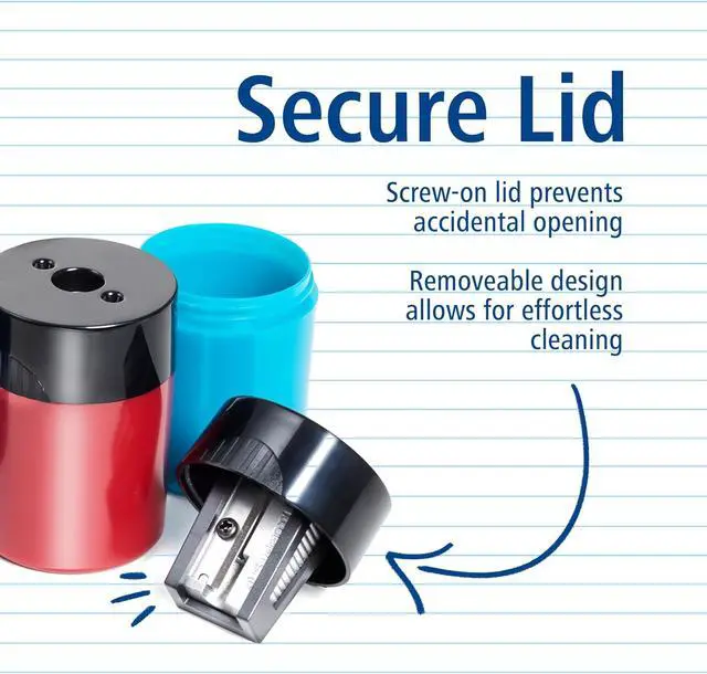 Alt view image 5 of 7 - STAEDTLER Pencil Sharpener (1 Pack) with Screw Lid and Tub - No Spill Compact Design for Standard and Colored Pencils, Metal Blade, Assorted Colors