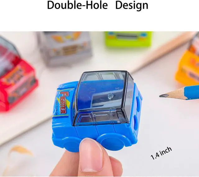 Alt view image 3 of 6 - Pencil Sharpeners, 4 Pcs Car Shape Manual Pencil Sharpeners,Dual Hole with Handheld Pencil Sharpener for Kids Students School Class Home Office