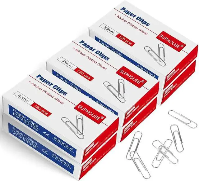 Main image of Paper Clips Medium Size Paperclips #1 Nonskid, 1-2/7 Inch Paper Clips for Office & School, Personal Use, 720 Count (6 Boxes of 120), Silver