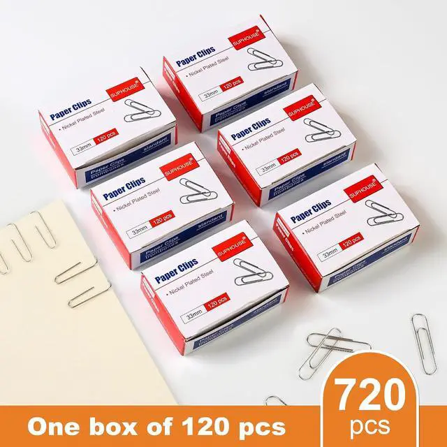 Alt view image 4 of 7 - Paper Clips Medium Size Paperclips #1 Nonskid, 1-2/7 Inch Paper Clips for Office & School, Personal Use, 720 Count (6 Boxes of 120), Silver
