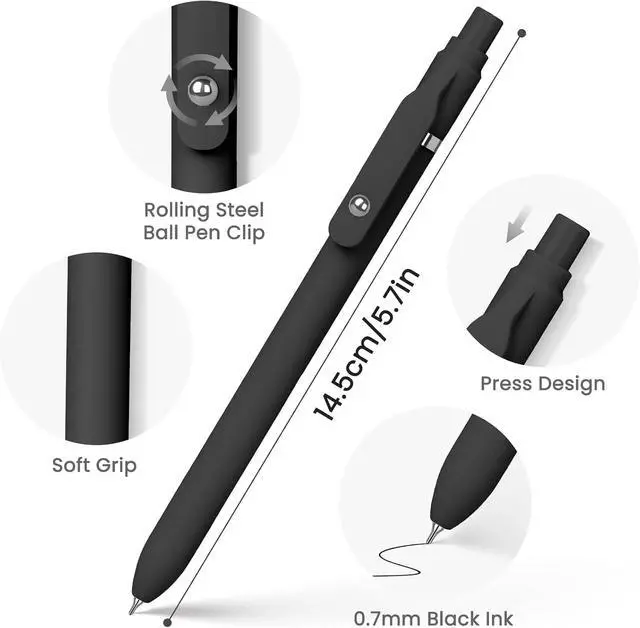 Alt view image 3 of 7 - Sooez Gel Pens, 12 Pcs 0.7mm Black Ink Pens, Quick Dry Medium Point