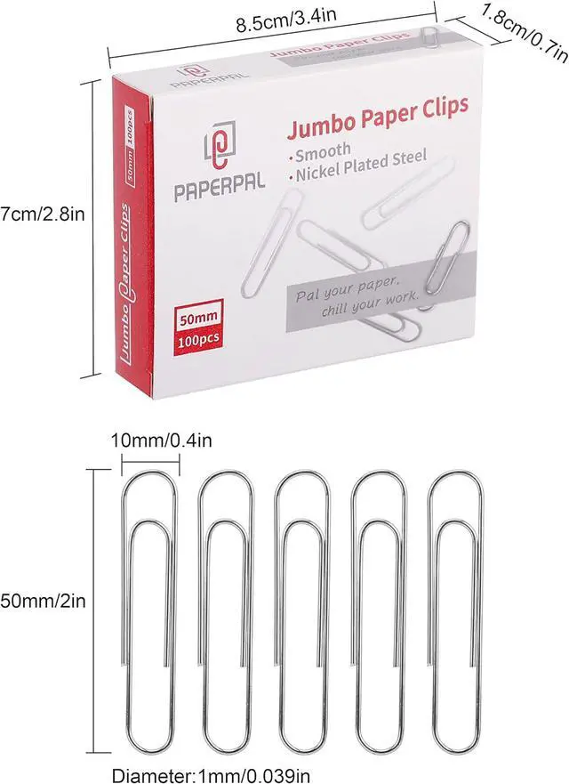Alt view image 2 of 7 - PAPERPAL Paperclips for Office School & Personal Use, Jumbo Smooth Paper Clip (2"), 300 Large Paper Clips (3 Boxes of 100 Each), Silver