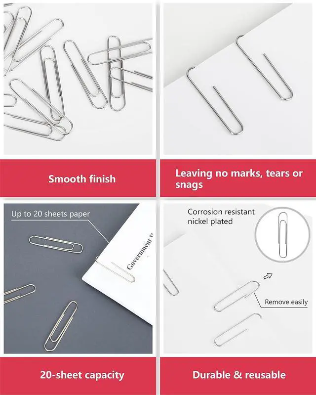Alt view image 4 of 7 - PAPERPAL Paperclips for Office School & Personal Use, Jumbo Smooth Paper Clip (2"), 300 Large Paper Clips (3 Boxes of 100 Each), Silver