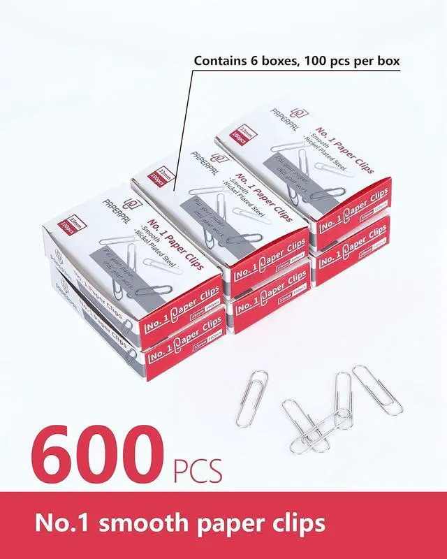 Alt view image 3 of 7 - PAPERPAL Paperclips for Office School & Personal Use, #1 Smooth Paper Clip (1-2/7"), 600 Medium Paper Clips (6 Boxes of 100 Each), Silver