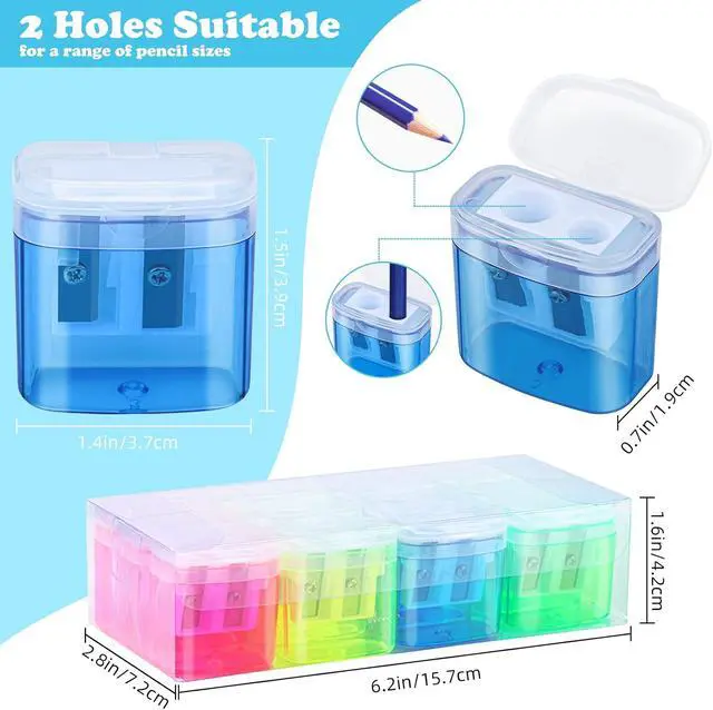 Alt view image 2 of 7 - 24 Pieces Pencil Sharpeners Manual Dual Holes Pencil Sharpener with Lid Portable Colorful Crayon Sharpener for Kids & Adults, School, Office, Home, Travel