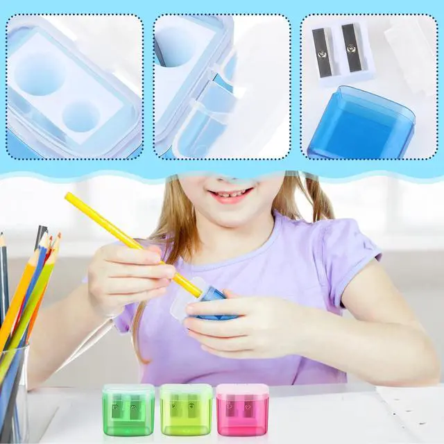 Alt view image 3 of 7 - 24 Pieces Pencil Sharpeners Manual Dual Holes Pencil Sharpener with Lid Portable Colorful Crayon Sharpener for Kids & Adults, School, Office, Home, Travel