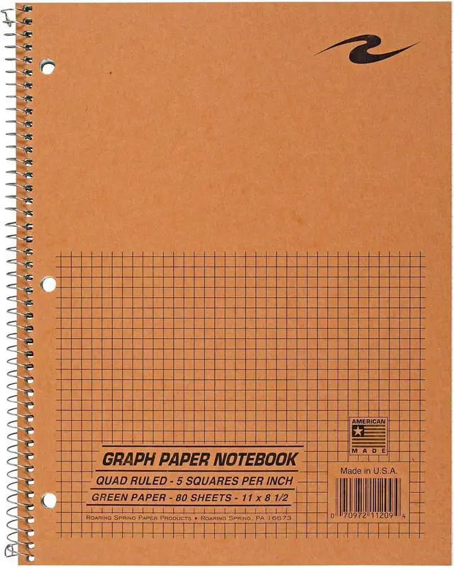 Alt view image 8 of 13 - ROARING SPRING Graph Paper Notebook, Spiral Lab Notebook, Green Tinted Paper, 80 Sheets, 11" x 8.5", Quad Ruled 5x5 Grid, Made in USA, Ideal for Math, Engineering & Science