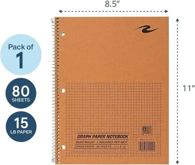 Alt view image 10 of 13 - ROARING SPRING Graph Paper Notebook, Spiral Lab Notebook, Green Tinted Paper, 80 Sheets, 11" x 8.5", Quad Ruled 5x5 Grid, Made in USA, Ideal for Math, Engineering & Science