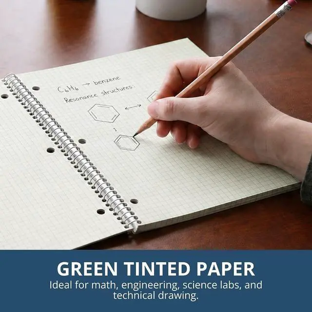 Alt view image 9 of 13 - ROARING SPRING Graph Paper Notebook, Spiral Lab Notebook, Green Tinted Paper, 80 Sheets, 11" x 8.5", Quad Ruled 5x5 Grid, Made in USA, Ideal for Math, Engineering & Science