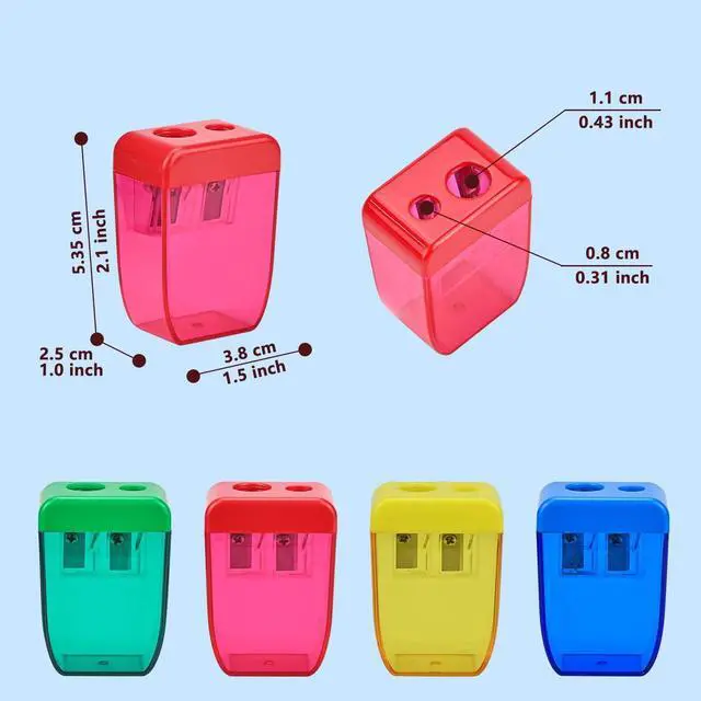 Alt view image 2 of 7 - 4Pcs Pencil Sharpeners Manual for Kids Adults, Dual Hole Small Handheld Pencil Sharpener Bulk for Office School Home, Back to School Supplies