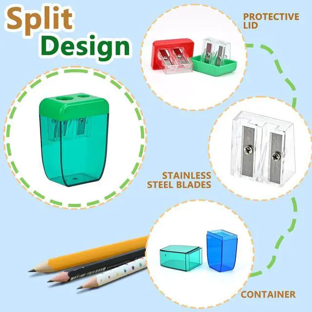 Alt view image 3 of 7 - 4Pcs Pencil Sharpeners Manual for Kids Adults, Dual Hole Small Handheld Pencil Sharpener Bulk for Office School Home, Back to School Supplies