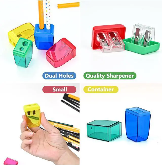 Alt view image 4 of 7 - 4Pcs Pencil Sharpeners Manual for Kids Adults, Dual Hole Small Handheld Pencil Sharpener Bulk for Office School Home, Back to School Supplies