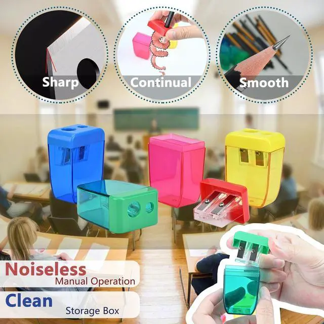 Alt view image 5 of 7 - 4Pcs Pencil Sharpeners Manual for Kids Adults, Dual Hole Small Handheld Pencil Sharpener Bulk for Office School Home, Back to School Supplies