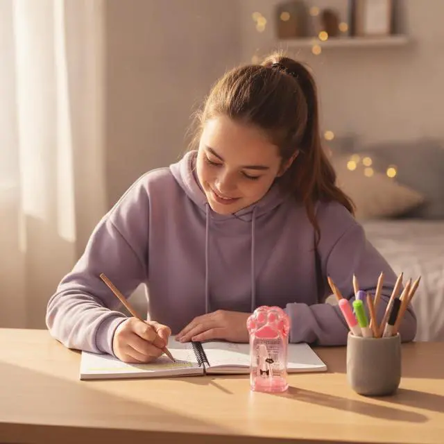 Alt view image 7 of 7 - 4Pcs Pink and Grey Manual Pencils Sharpeners Kids Cat Claw Pencil Sharpener Stationery with Lid for Office Home Supplies Pencil Sharpeners