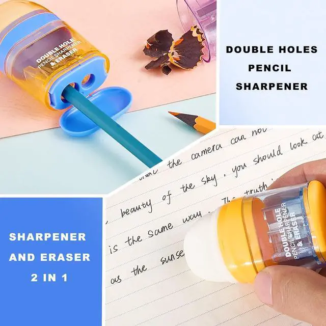 Alt view image 2 of 6 - Manual Pencil Sharpener with Eraser, 4 Pack, Dual Holes