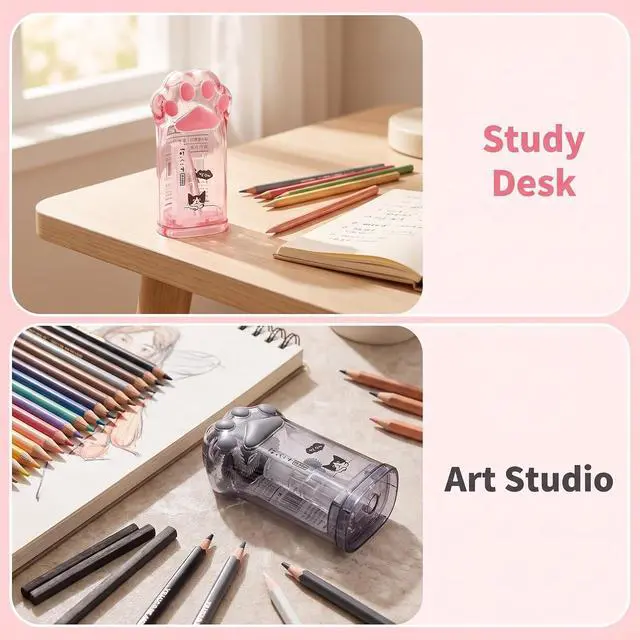 Alt view image 6 of 7 - 4Pcs Pink and Grey Manual Pencils Sharpeners Kids Cat Claw Pencil Sharpener Stationery with Lid for Office Home Supplies Pencil Sharpeners