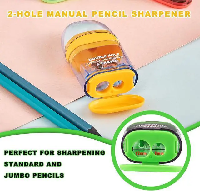 Alt view image 3 of 6 - Manual Pencil Sharpener with Eraser, 4 Pack, Dual Holes