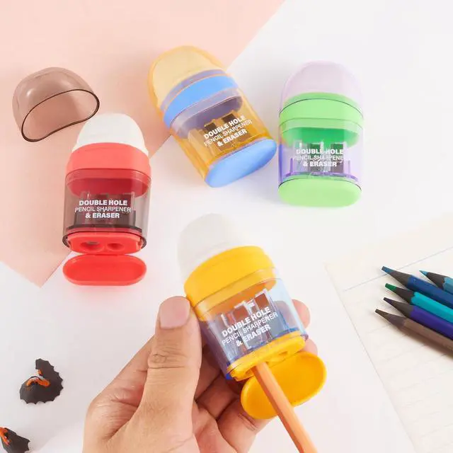 Alt view image 4 of 6 - Manual Pencil Sharpener with Eraser, 4 Pack, Dual Holes
